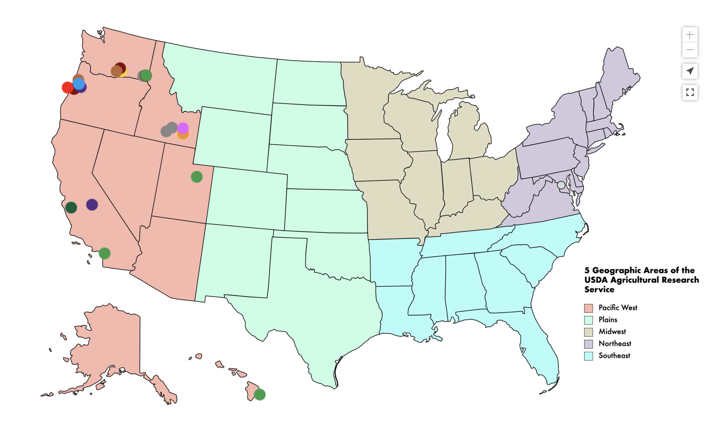 Pacific West species on USA map