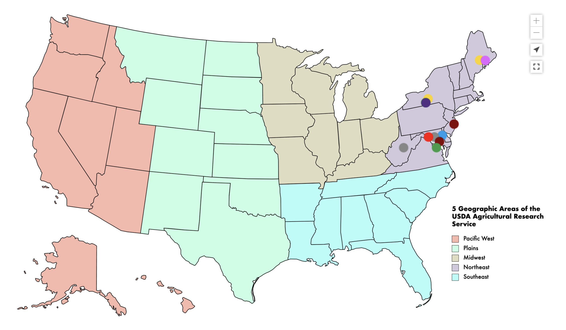 Northeast ARS area and species map