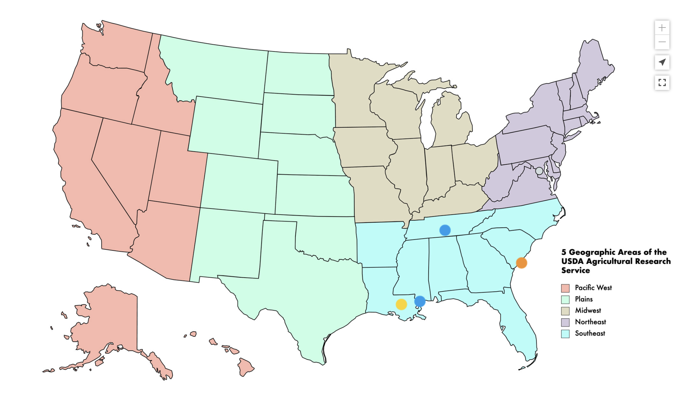 Southeast ARS area and species map