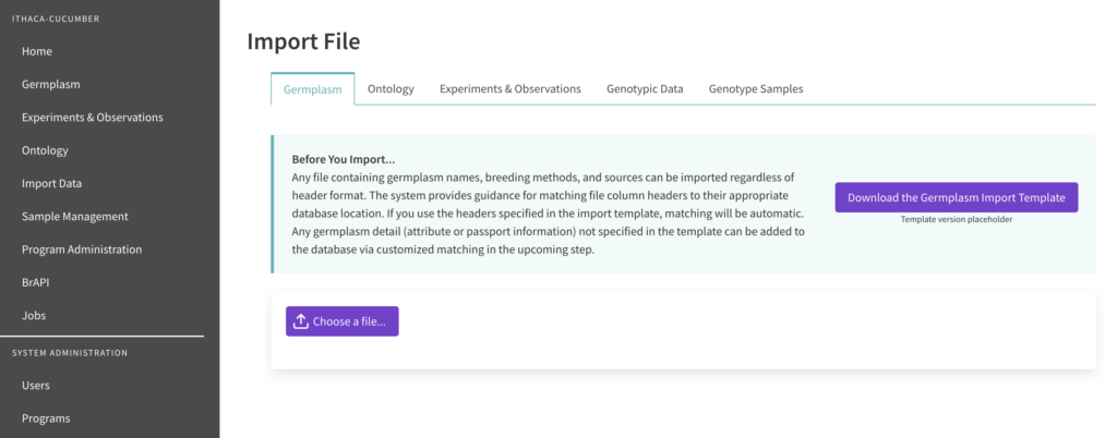 germplasm import template screen