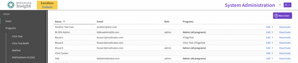 Select new user in system administration