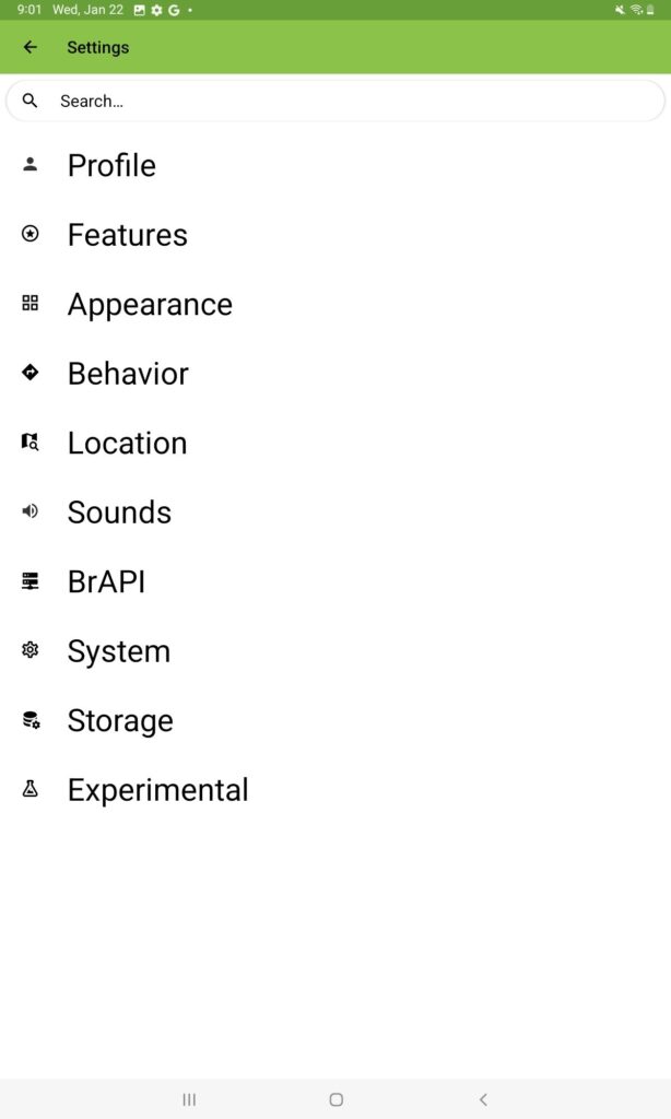 Field Book settings screen with BrAPI as a selection option