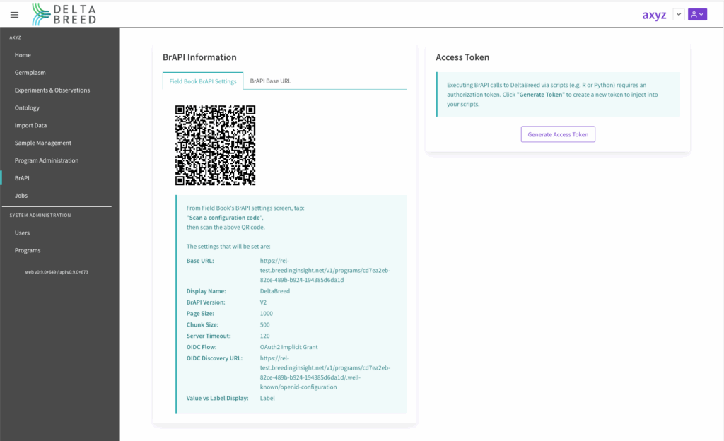 BrAPI QR code for DeltaBreed connection