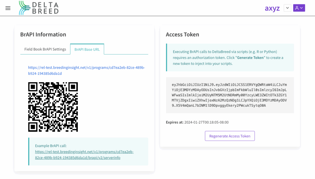 BrAPI base url and access token