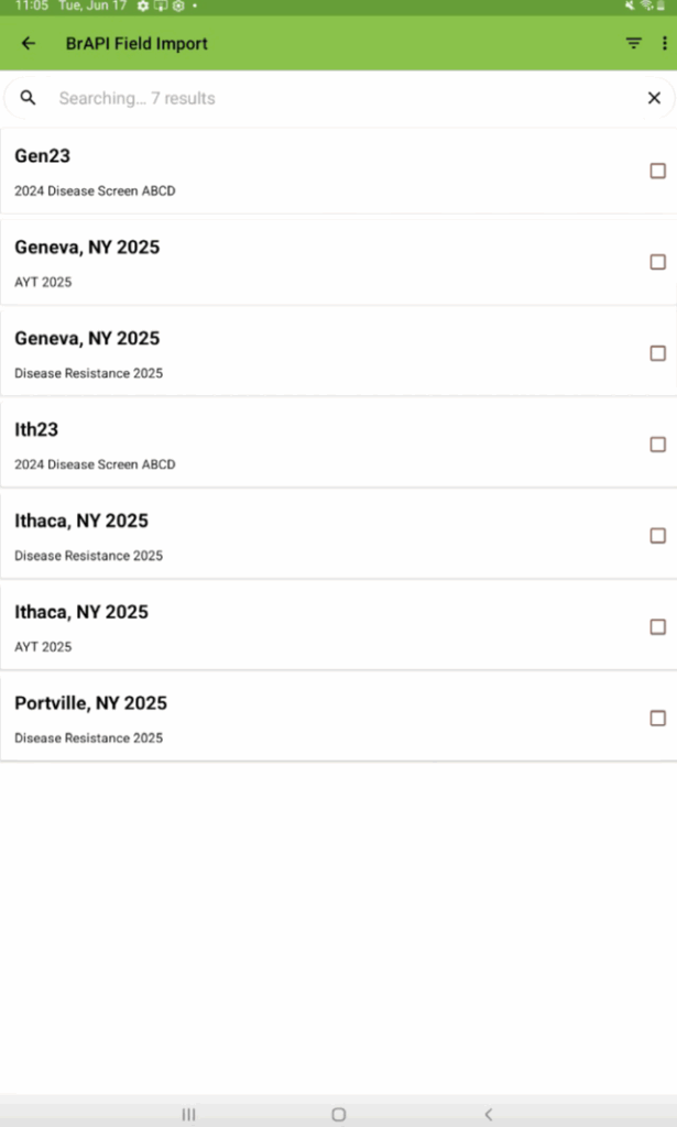 Fields that are eligible for BrAPI pull in