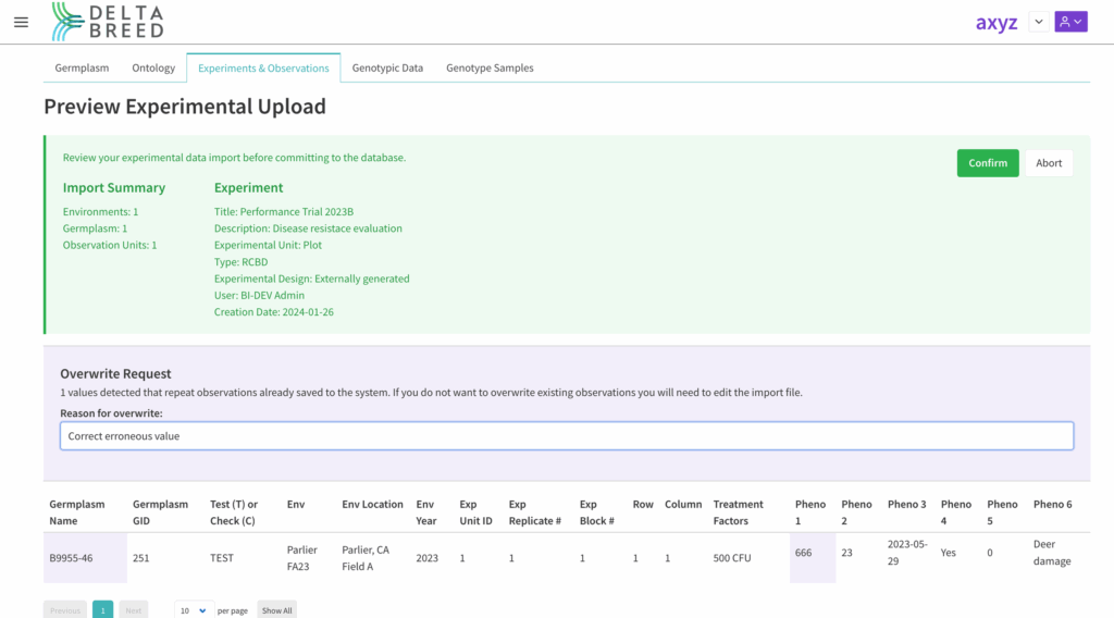 Preview experimental upload with overwrite request filled in with "correct erroneous value"