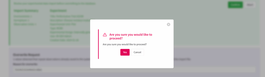 Confirm overwrite screen