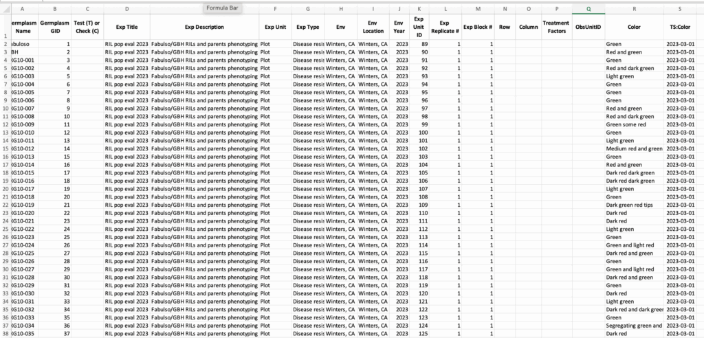 Template with required information and timestamps appended with TS before the ontology term in the column header