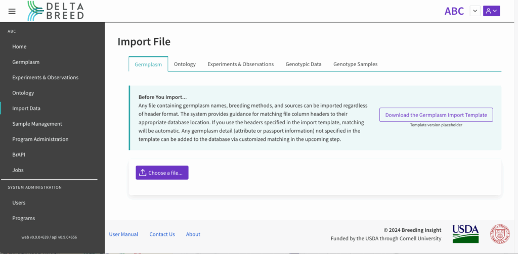 Import file screen