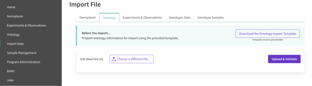 File specified and upload and validate button available.