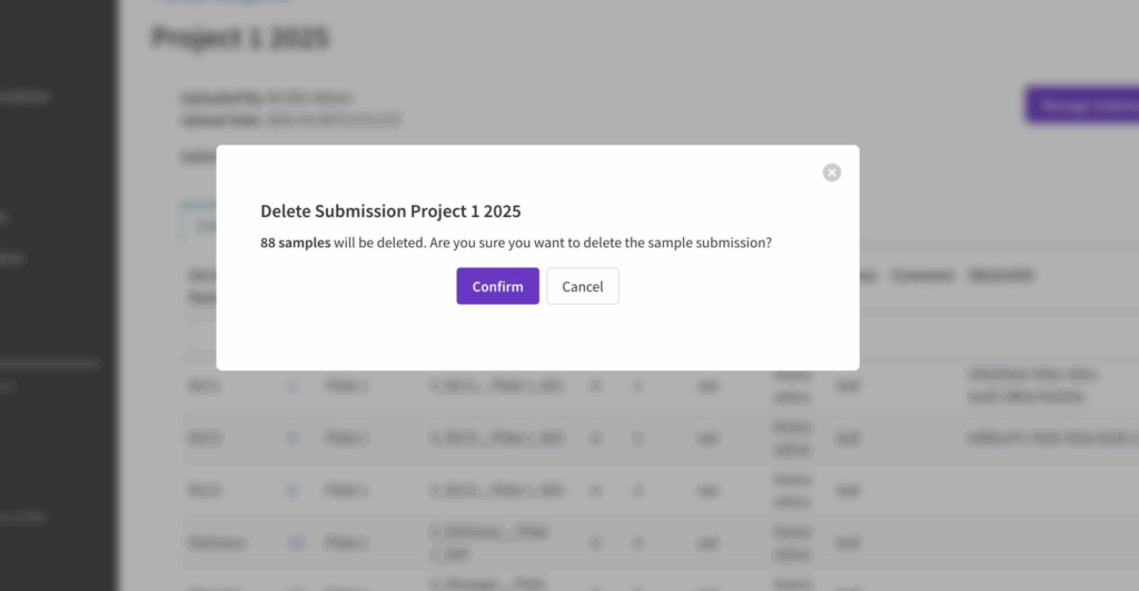 Confirm or cancel submission delete