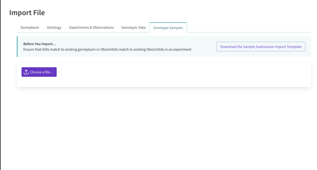 Import genotype samples screen